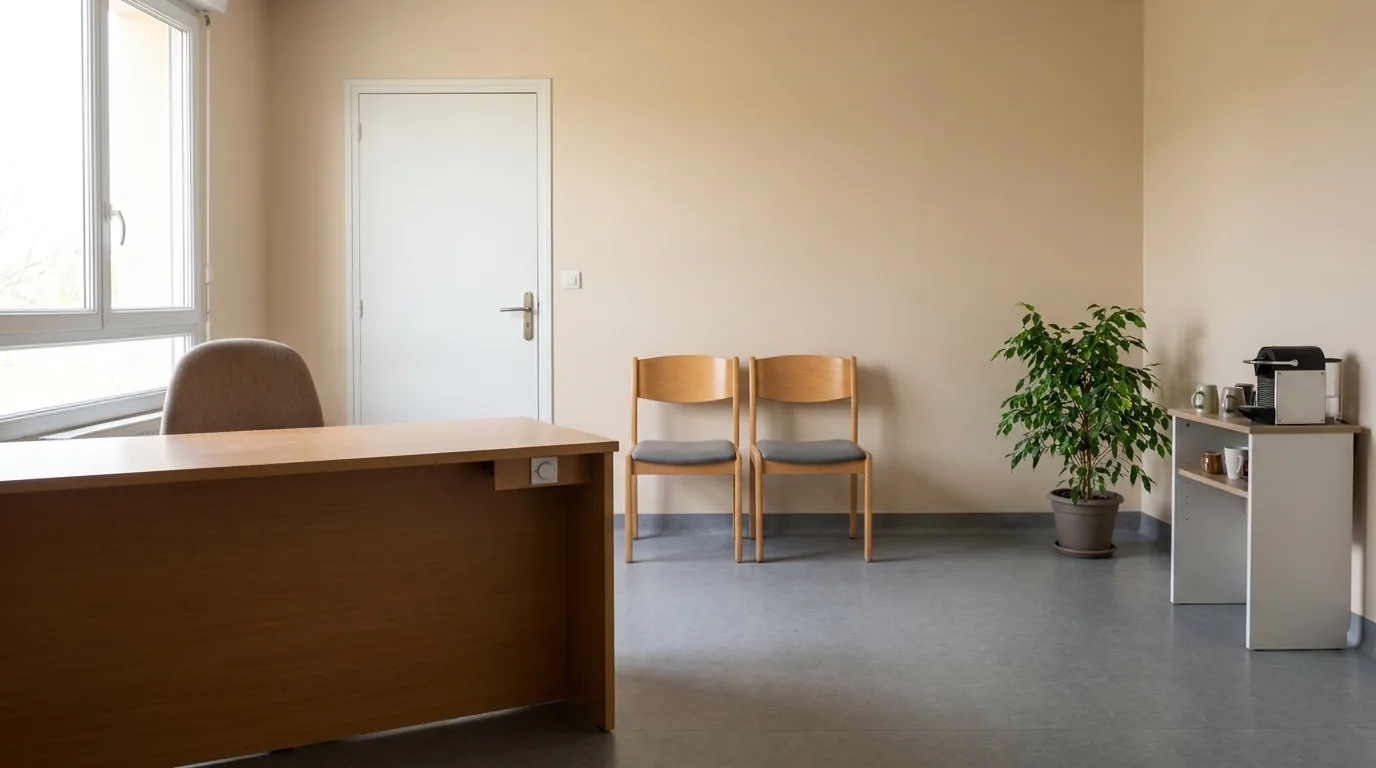 Bureau d'accueil de CSAPA où le professionnel reçoit seul un usager