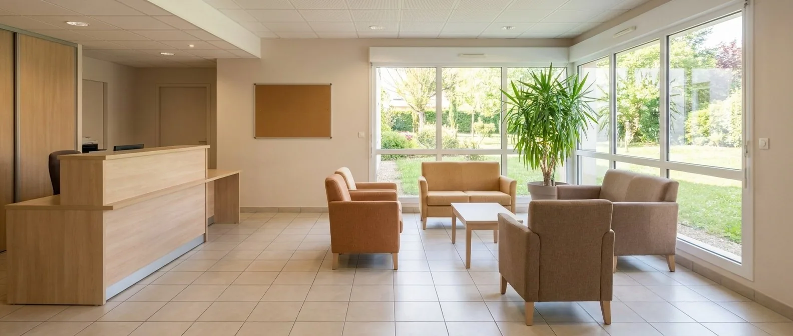 Chambre d'établissement équipée d'un système d'appel malade au-dessus du lit