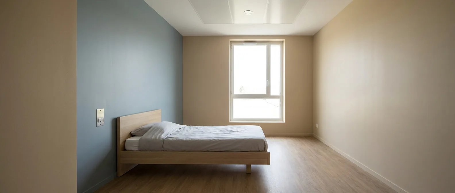Chambre d'hébergement sans élément saillant, équipée d'un appel intégré au bâti