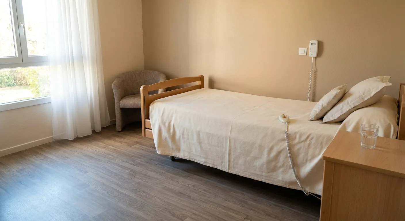 Chambre d'établissement équipée d'une commande d'appel au-dessus du lit
