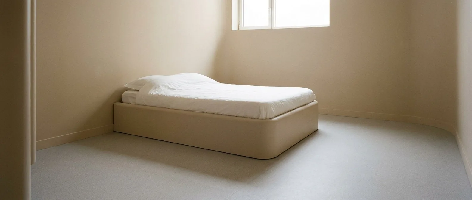 Chambre d'isolement sans élément saillant, avec appel intégré au bâti