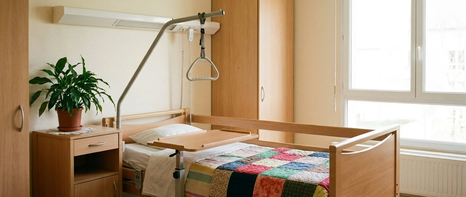 Commande d'appel adaptée à la motricité, posée à portée du fauteuil
