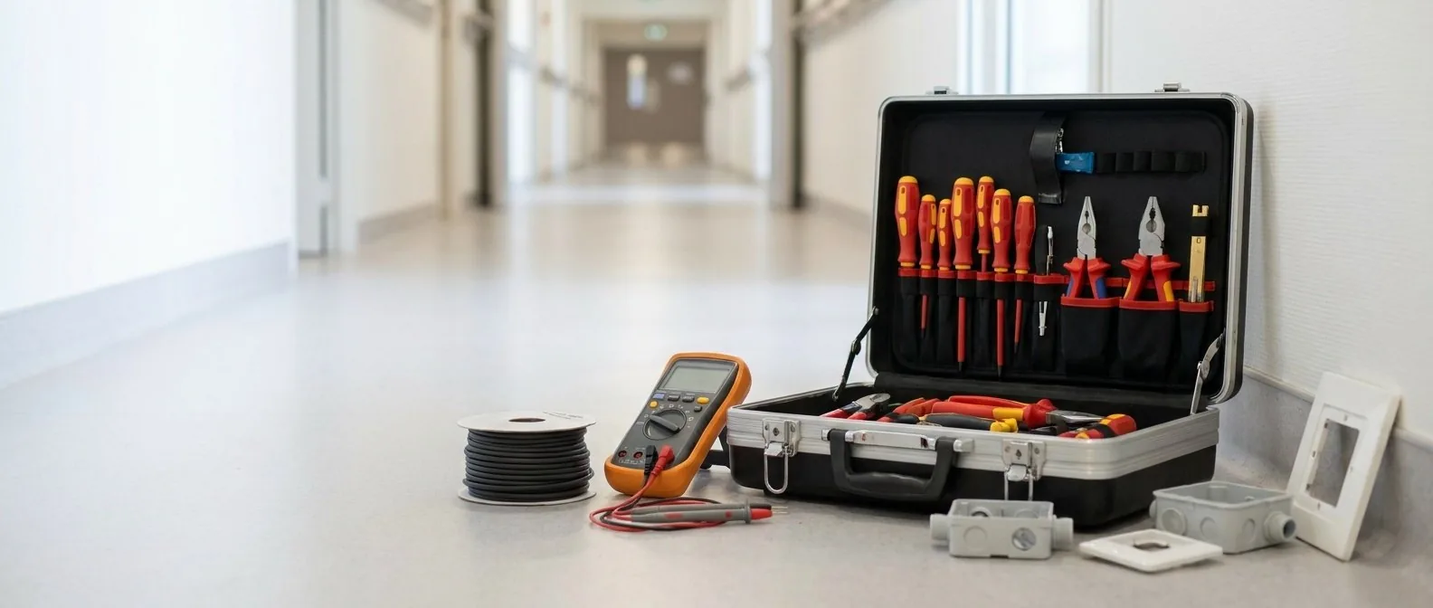 Technicien intervenant sur un système d'appel malade dans un établissement